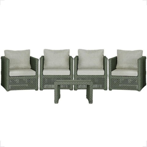 Mesa e 4 Poltronas Madri Corda Náutica Estofado 3 Trama Verde