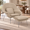 Ver imagem 1 de Poltrona Womb Chair com Puff em Couro Ecológico Off White