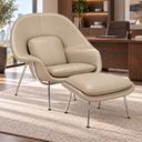 Ver imagem 2 de Poltrona Womb Chair com Puff em Couro Ecológico Off White