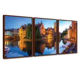 Quadros Premium Textura CXAlta Cidade do Lago 40x60 3Un - Moldura Ocre - 1