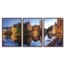 Quadros Premium Textura CXAlta Cidade do Lago 40x60 3Un - Moldura Ocre - 2