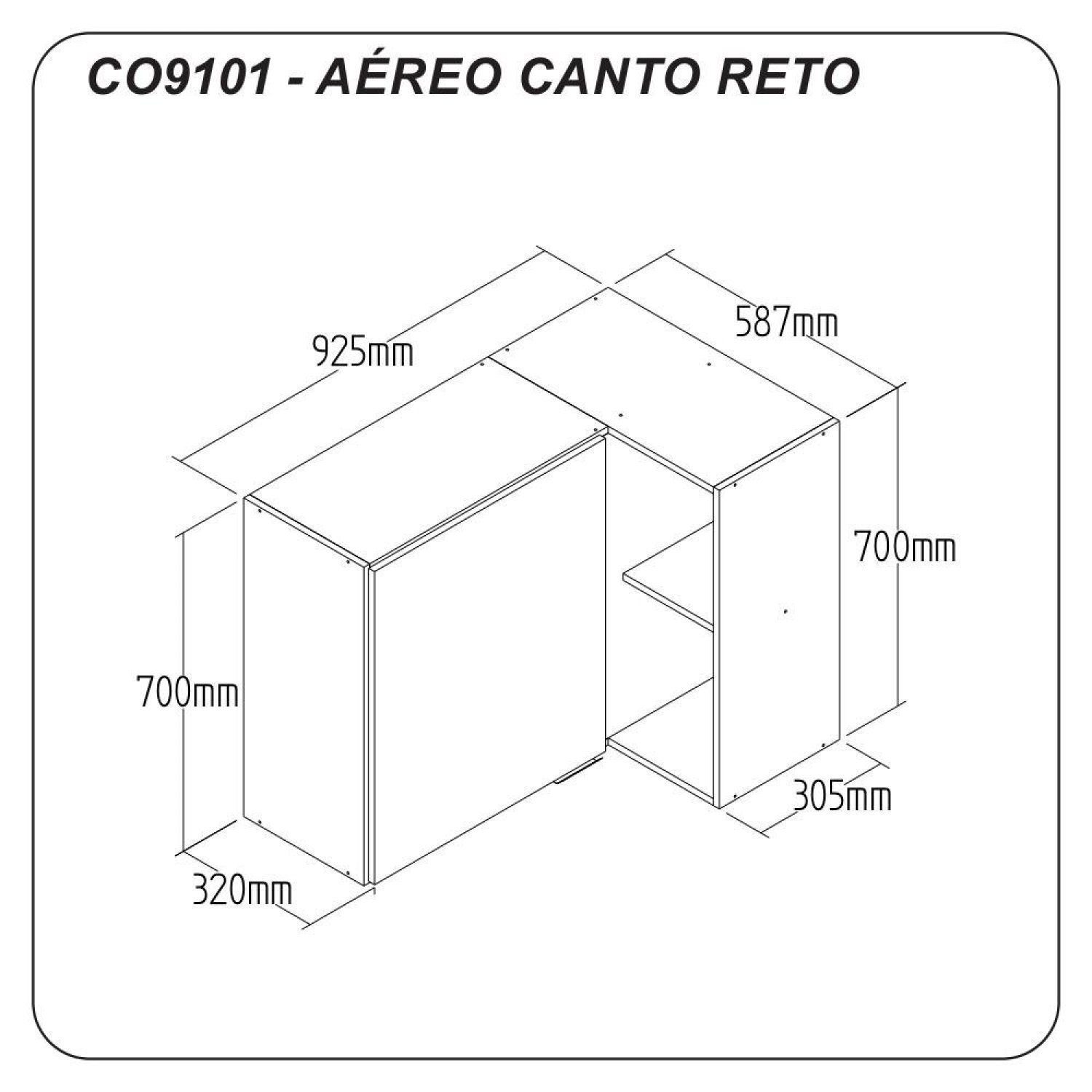 Armário Aéreo Canto Reto 1 Porta com Nicho Hera  Móveis - 5