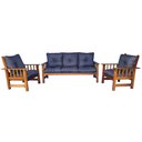 Ver imagem 1 de Conjunto Cancún Sofá 3 Lugares E Poltronas De Madeira Banco Cinza Escuro