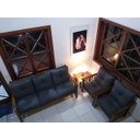 Ver imagem 5 de Conjunto Cancún Sofá 3 Lugares E Poltronas De Madeira Banco Cinza Escuro