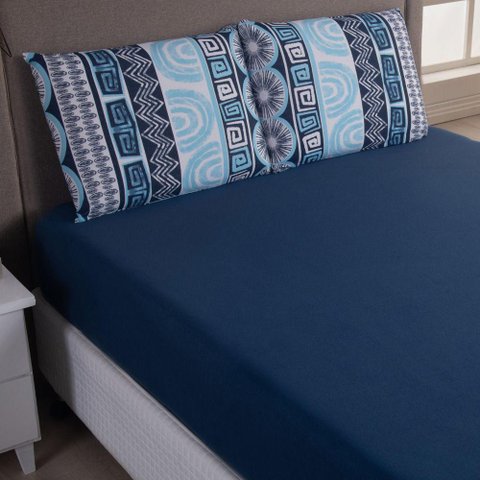 Jogo Cama Lençol Sonnet Solteiro Malha Estampada 100% Algodão 2 Peças - Geométrico - Azul