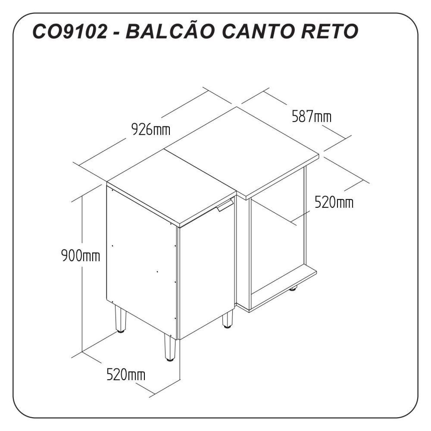 Balcão Canto Reto 1 Porta Hera  Móveis - 6