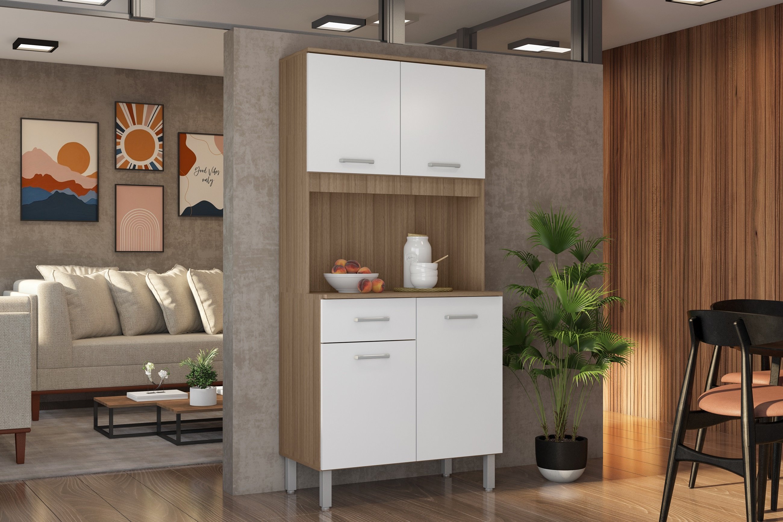 Kit Cozinha 4 Portas 1 Gaveta VIP 820 Montana/Branco - Madine