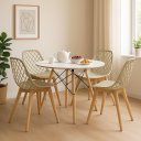 Ver imagem 1 de Conjunto Eames Mesa Branca 90cm 4 Cadeiras Kaila Wood Fendi Sala Cozinha Jantar - La Mobilia