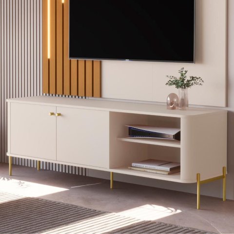 Rack para Tv 58 Polegadas Olaf Off White Dourado