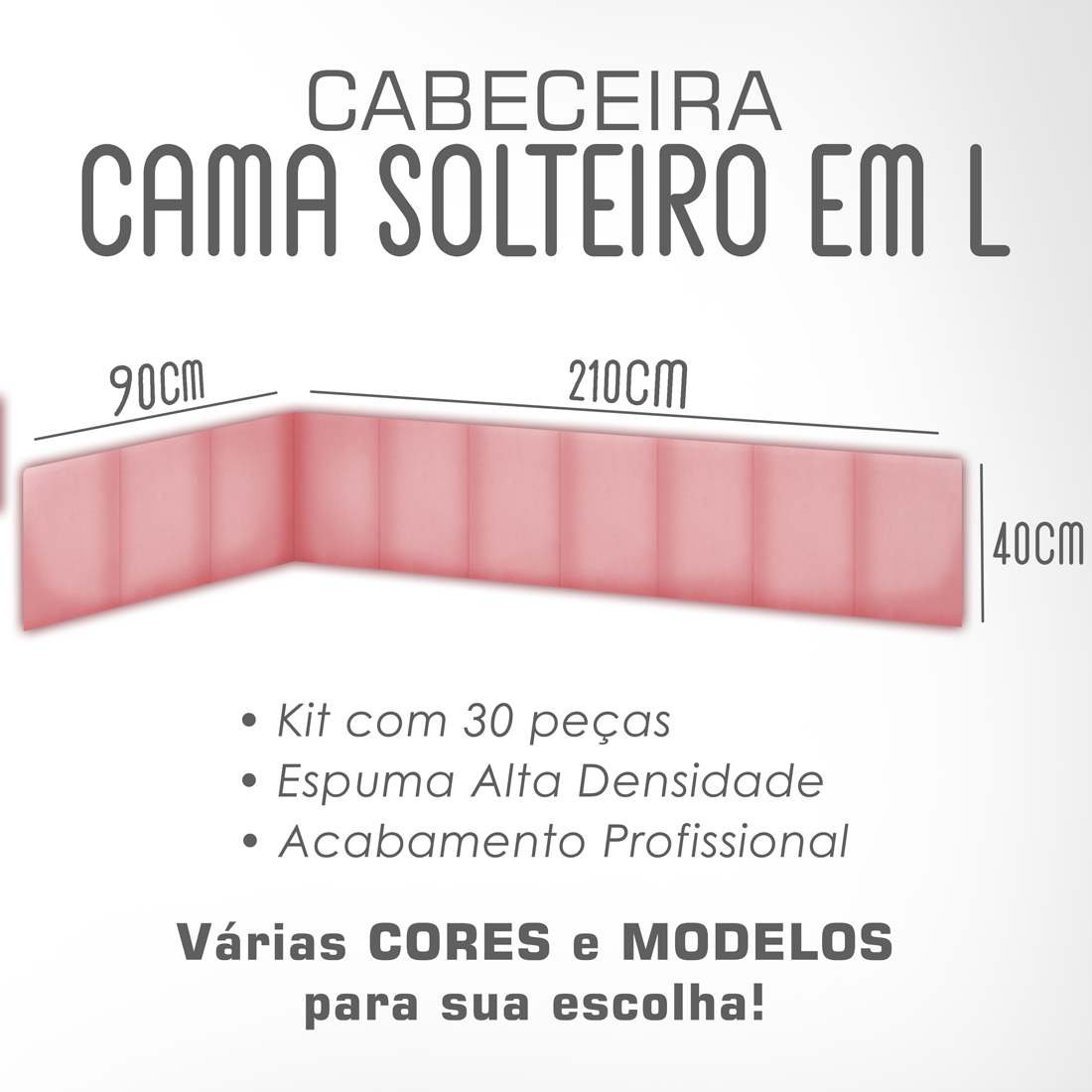 1 Módulo de Cabeceira Cama Box Solteiro Casal Queen King Estofada Modulada 40x30cm - 10