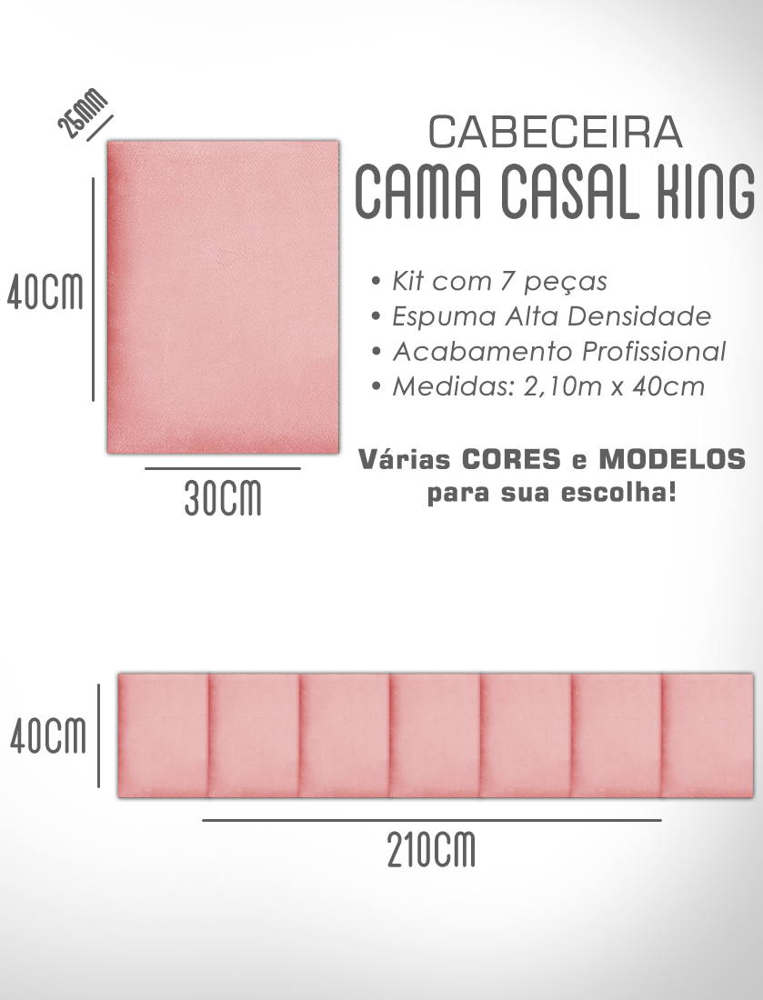 1 Módulo de Cabeceira Cama Box Solteiro Casal Queen King Estofada Modulada 40x30cm - 9