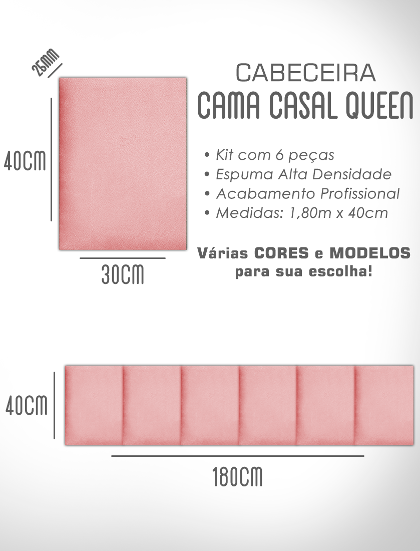 1 Módulo de Cabeceira Cama Box Solteiro Casal Queen King Estofada Modulada 40x30cm - 8