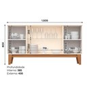 Ver imagem 3 de Buffet Aparador Eiffel 4 Portas Off White/nature com Ripado e Vidro - Móveis Henn