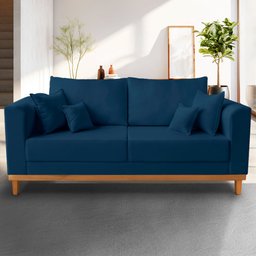 Sofá Viena 3 Lugares Para Sala de Estar Linho Azul - Madeira Prima Deccor - 2