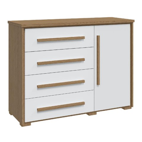 Cômoda Grande com Sapateira e 4 Gavetas Angra Rimo - Carvalho/branco