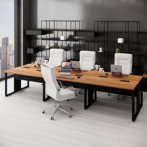 Plataforma de Trabalho 6 Pessoas 360cm x 120cm Pé Metal F5 Cor:Nogal com Preto