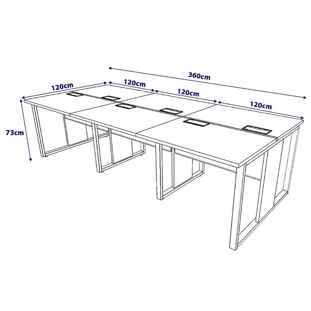 Plataforma de Trabalho 6 Pessoas 360cm X 120cm Pé Metal F5 Cor:nogal com Preto - 2