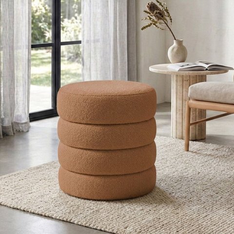 Puff Decorativo Redondo Mid Bouclé Terracota - Nexta Casa