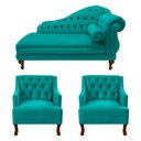 Ver imagem 1 de Divã Larissa 150 cm e 2 Poltronas Genesis Suede Azul Turquesa