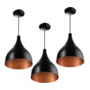Ver imagem 1 de Kit 3 Pendente Milão Pequena Preto/Cobre Sala Cozinha Quarto