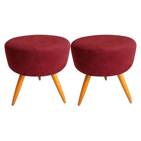 Kit 02 Puffs Redondo Suede Marsala Pés Palito