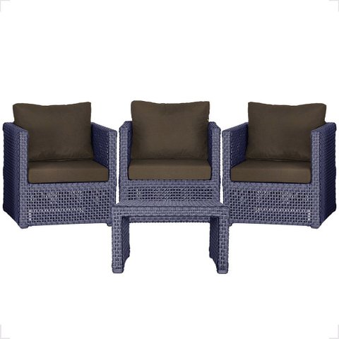 Mesa Centro e 3 Poltronas Madri Corda Náutica Estofado 9 Trama Original