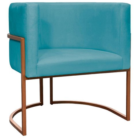 Poltrona Decorativa Recepção Luna Suede Cores Base de Ferro Bronze - Azul-turquesa, Suede