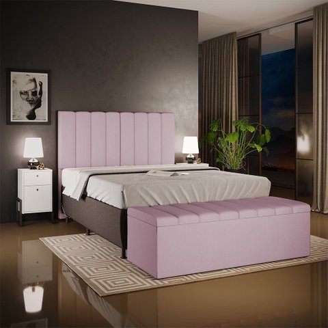 Kit Cabeceira Cama Box Casal King 195cm com Calçadeira Baú Dália W01 Suede Rosê - Lyam Lyam Decor