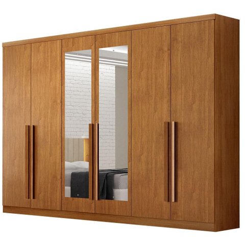 Guarda Roupa Casal Bristol 6 Portas 6 Gavetas com Espelho Cinamomo - Novo Horizonte
