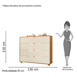 Cômoda Doble 8 Gavetas Off White/Carvalho Grife - PR Móveis - 4