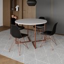 Ver imagem 1 de Mesa Industrial Jantar Redonda Branca 110cm Base V com 4 Cadeiras Eames Pretas Base Cobre