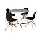 Ver imagem 2 de Mesa Industrial Jantar Redonda Branca 110cm Base V com 4 Cadeiras Eames Pretas Base Cobre