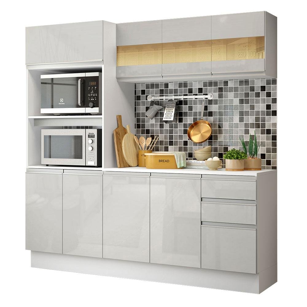 Armário de Cozinha Compacta 100% MDF 190 cm Frentes Branco Brilho Smart Madesa 01 - 3