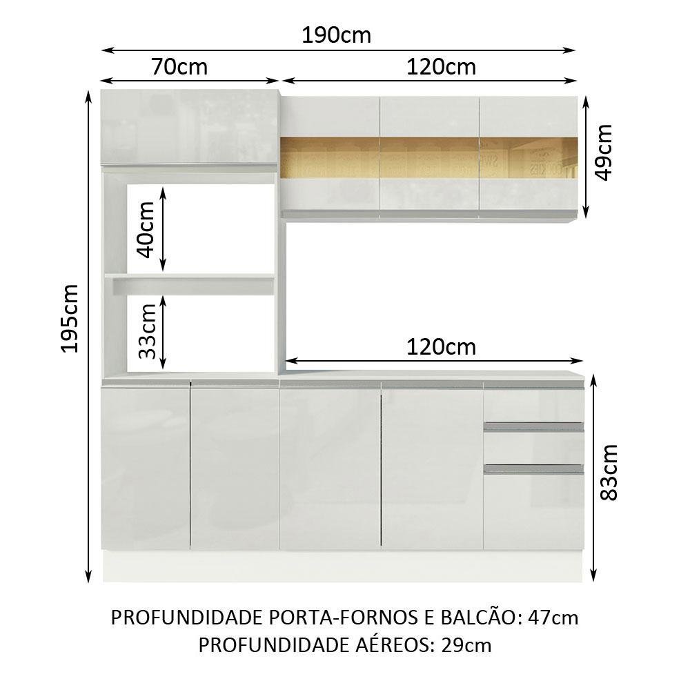 Armário de Cozinha Compacta 100% MDF 190 cm Frentes Branco Brilho Smart Madesa 01 - 4