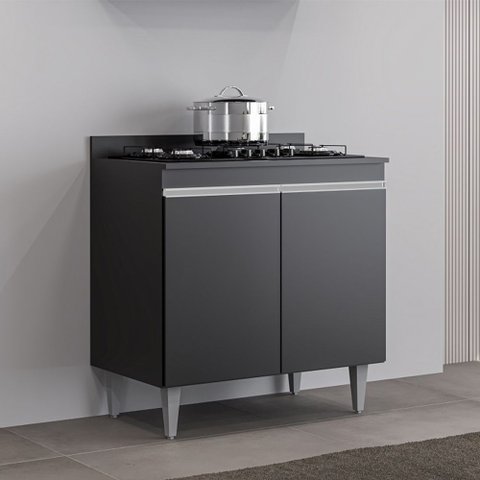 Balcão Cooktop Ellen 80cm 2 Portas Preto Maderatto Móveis