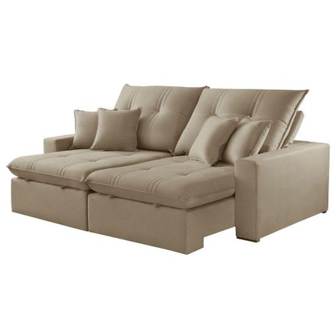 Sofá com Chaise A226 4 Lugares Retrátil 290cm Bege Linho Meu Sofá Online
