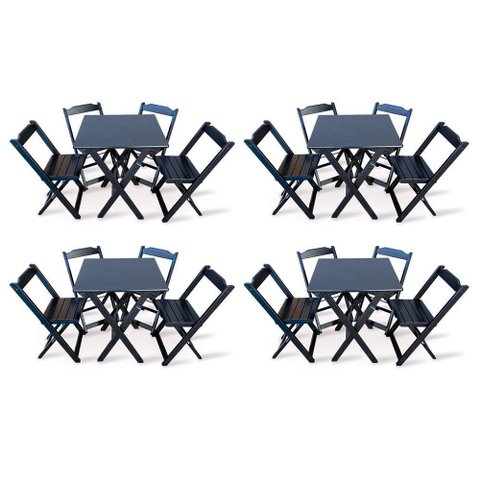 Kit 4 Conjunto Com Jogo De Mesa 70x70 Com 4 Cadeiras Dobráveis Preto Cor: Preto