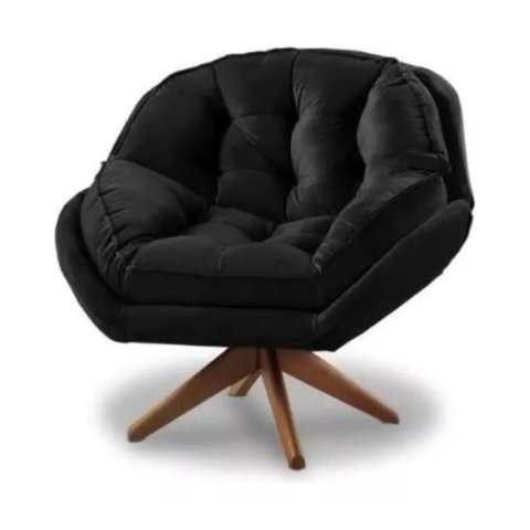 Poltrona Decorativa Califórnia Com Base Giratória Veludo - SSX Multicoisas California Preto
