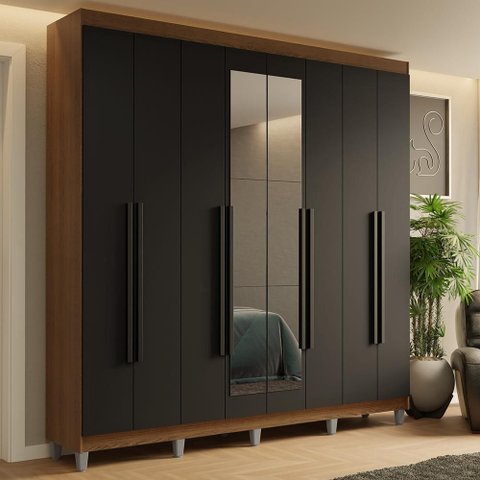 Guarda-Roupa Casal com Pés 8 Portas Batentes com Espelho Saturno Madesa