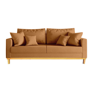 Sofá Beny 3 Lugares 180cm Base de Madeira Linho: Terracota