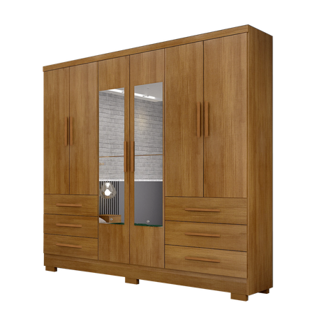 Guarda Roupa Solteiro Encant 6 Portas 6 Gavetas com Espelho Nh Rei de Casa Cumaru