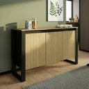 Ver imagem 2 de Balcao Aparador Buffet Armario Escritorio Multiuso 3 Portas 136cm Amendoa/Preto - Tecnomobili