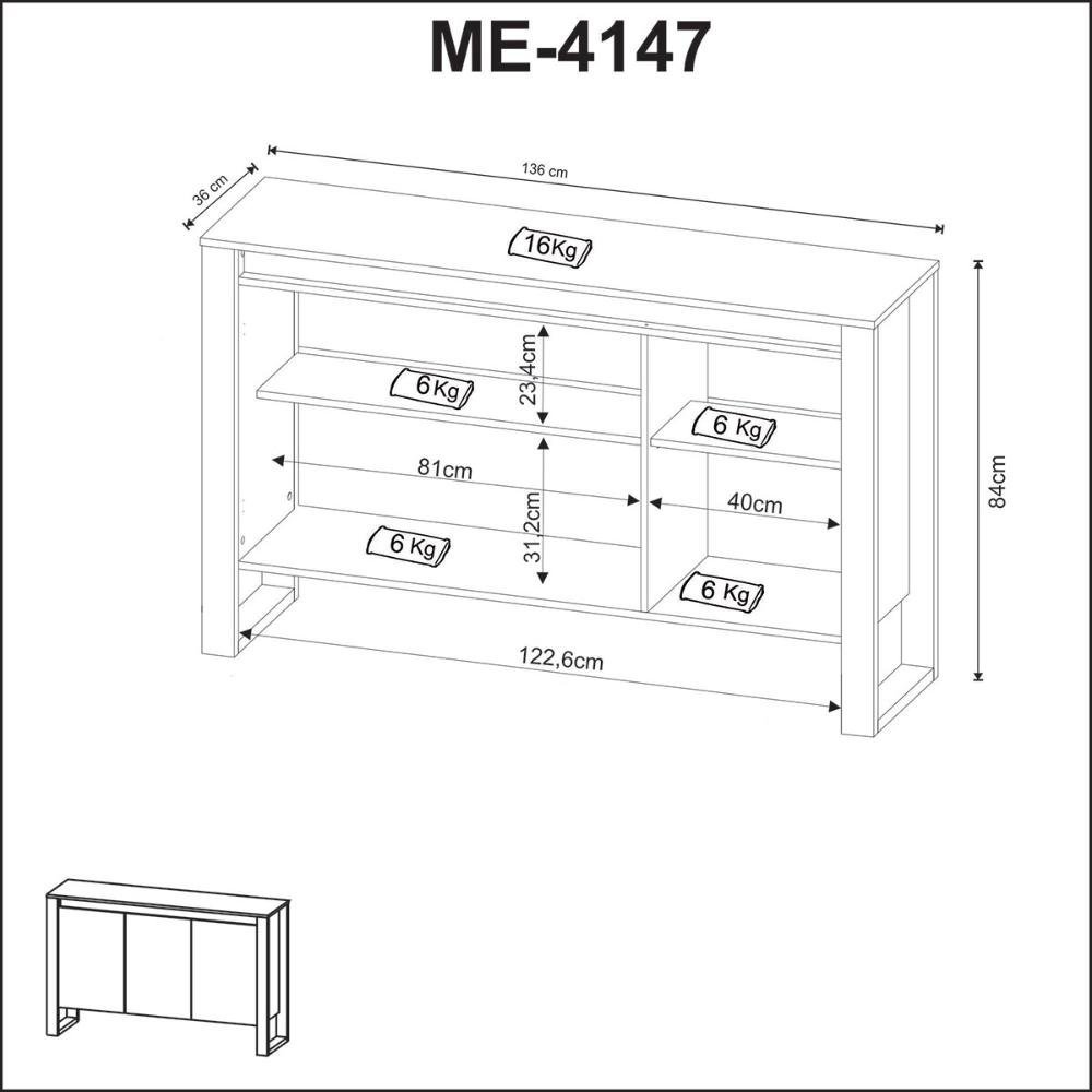 Balcão para Escritório com 3 Portas e Prateleiras 136cm Cor:amêndoa com Preto - 4