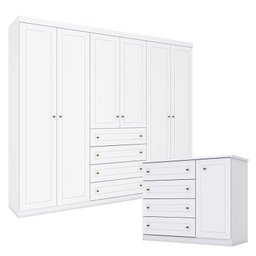 Cômoda e Guarda Roupa Casal 6 Portas Americano Branco Hp – Henn - 1