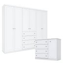 Ver imagem 1 de Cômoda e Guarda Roupa Casal 6 Portas Americano Branco Hp – Henn