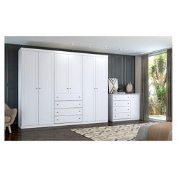 Cômoda e Guarda Roupa Casal 6 Portas Americano Branco Hp – Henn - 6