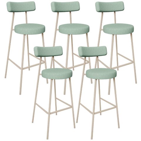 Kit 05 Banquetas Alta Bar Cozinha Sala de Jantar Aço Milão Arena L02 Linho Verde Menta - Lyam Decor