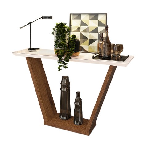 Aparador Sala Estar 136cm Tampo Mdf C/ Vidro Lótus D04 - D’Rossi
