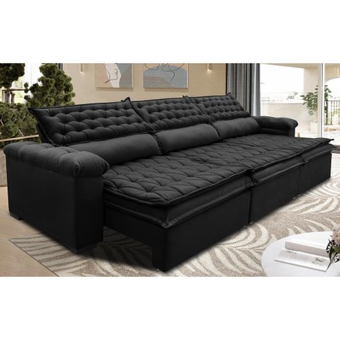 Sofá Retrátil e Reclinável 4.12m Molas Ensacadas Cama inBox Botonê Espuma Viscoelástico Preto