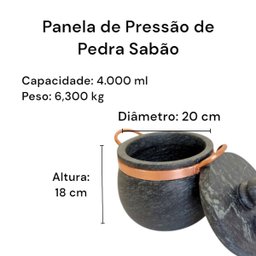 Jogo de Panelas de Pedra Sabão 5 Peças com Panela de Pressão 4 Litros - 5